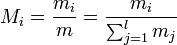 M_i = \frac{m_i}{m} = \frac{m_i}{\sum_{j=1}ˆl m_j}