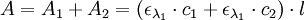 A = A_1 + A_2= \left( \epsilon_{\lambda_1} \cdot c_1 + \epsilon_{\lambda_1} \cdot c_2 \right) \cdot l