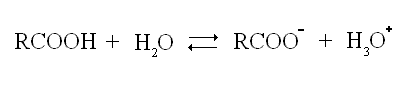 équation-bilan de l'hydrolyse d'un acide carboxylique
