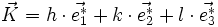 \vec{K} = h \cdot \vec{eˆ*_1} + k \cdot \vec{eˆ*_2} + l \cdot \vec{eˆ*_3}