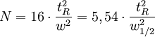 N = 16 \cdot \frac{t_Rˆ{2}}{wˆ{2}} = 5,54 \cdot \frac{t_Rˆ{2}}{w_{1/2}ˆ{2}}